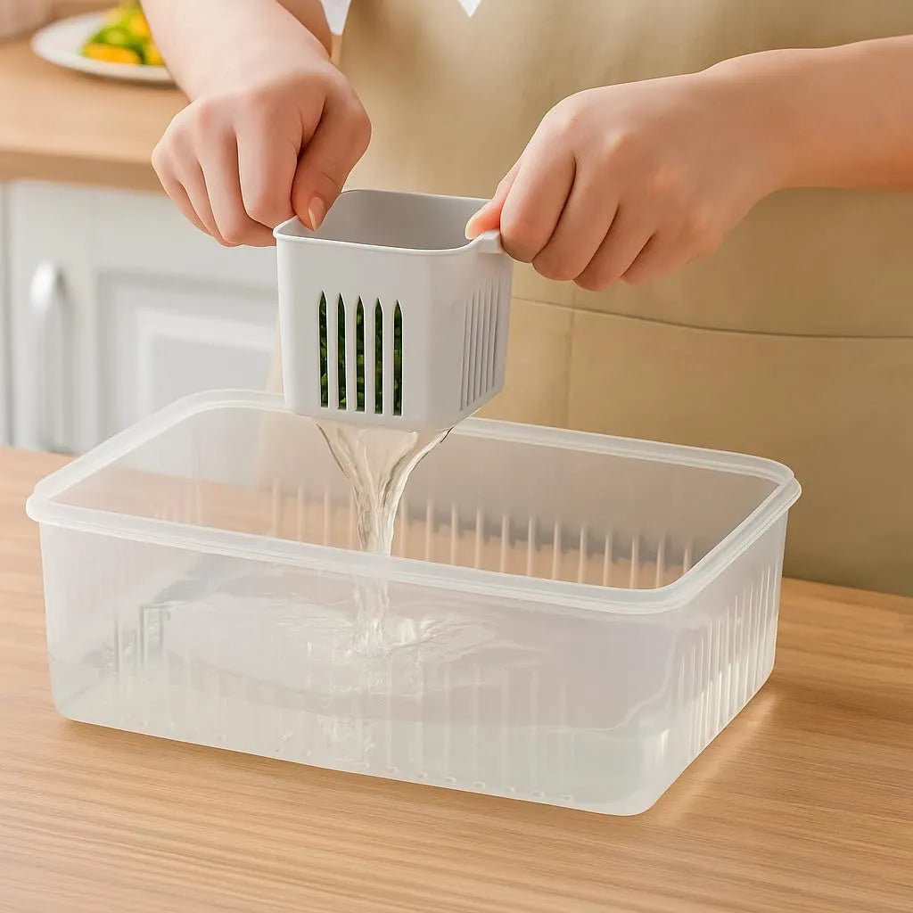 4-Grid Airtight Refrigerator Food Storage Containers with Drain Basket