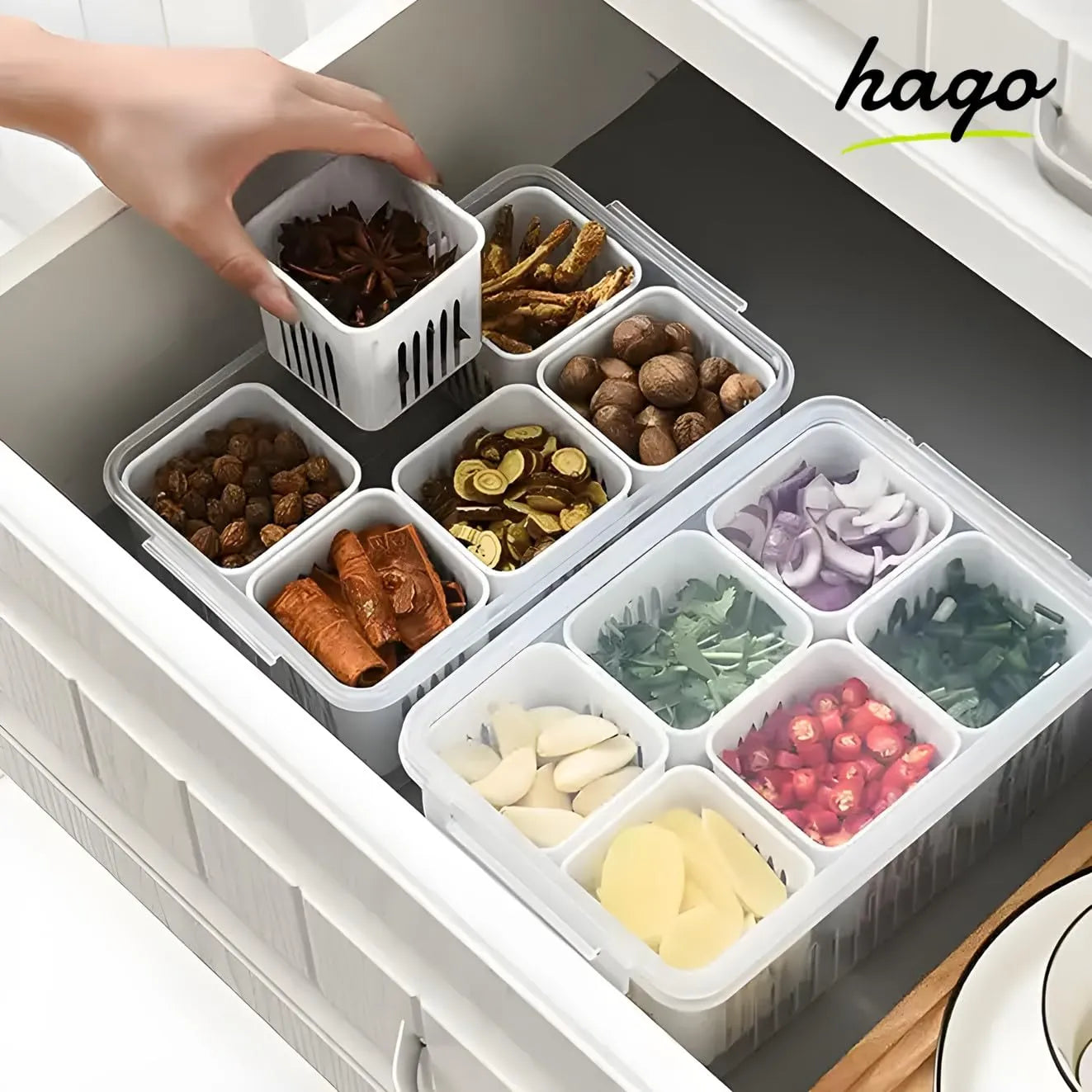 6-Grid Airtight Refrigerator Food Storage Containers with Drain Basket