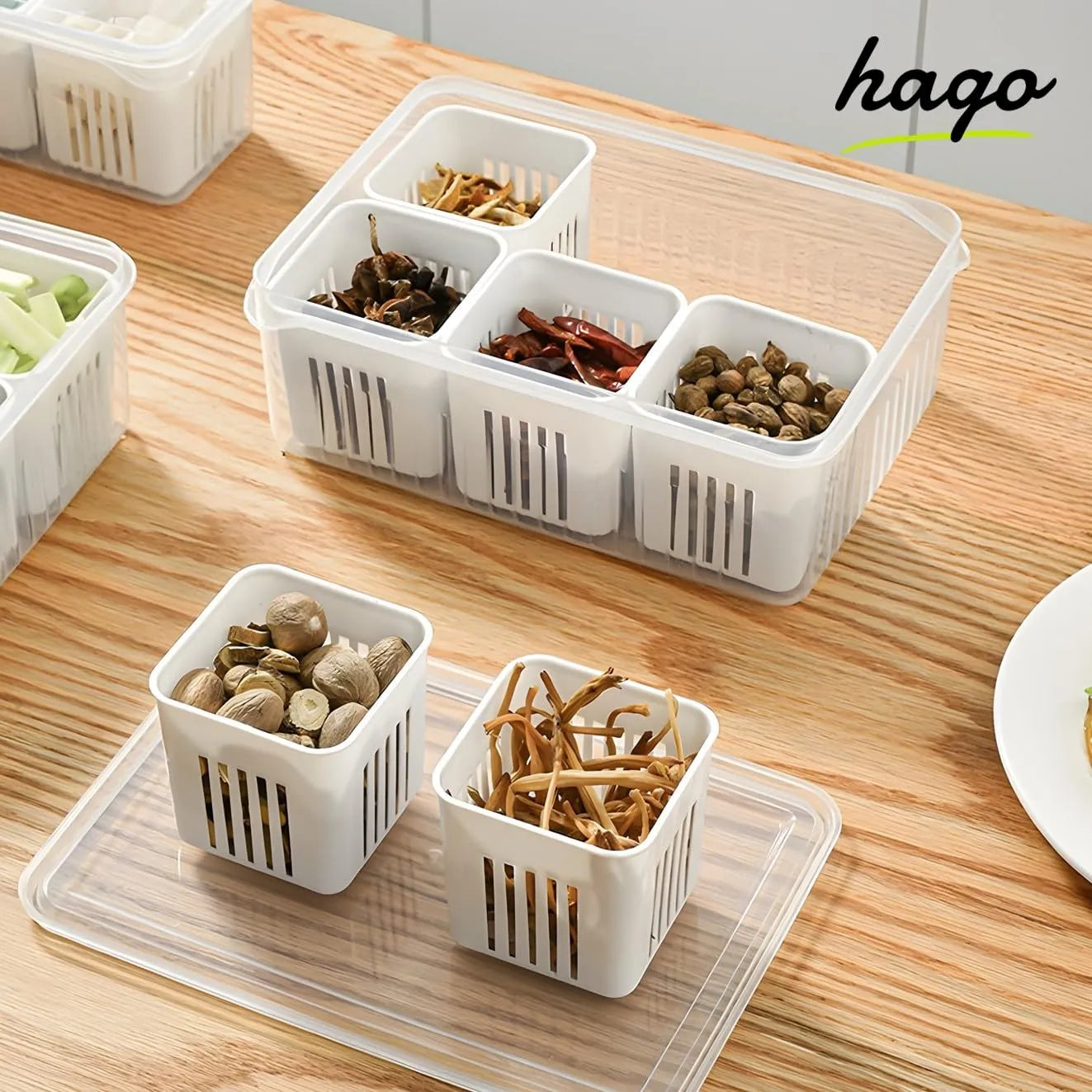 6-Grid Airtight Refrigerator Food Storage Containers with Drain Basket